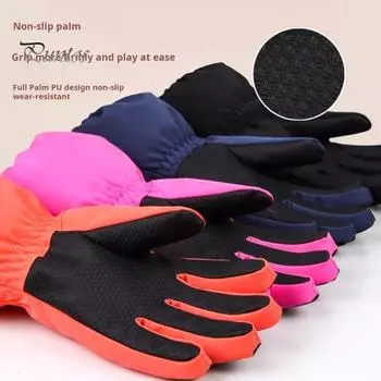 1 пара детских зимних лыжных перчаток с бархатной подкладкой, водонепроницаемые, унисекс, ветрозащитные, толстые, сохраняющие тепло, нескользящие, с отличным трением для ладони, для езды на велосипеде на открытом воздухе 4-6 Years чёрный