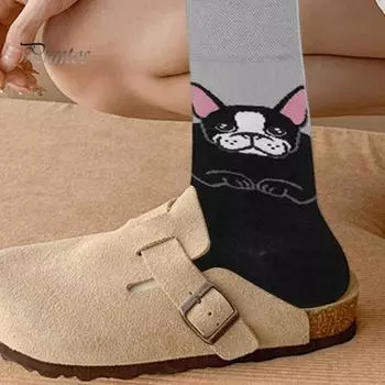 1 пара детских зимних носков, асимметричные, с рисунком животных из мультфильмов, средней длины, противоскользящие, высокоэластичные, для ежедневной носки, для занятий спортом и школой