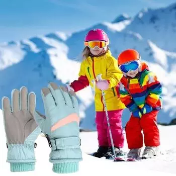 1 пара детских зимних снежных перчаток, ветрозащитные утолщенные теплые лыжные перчатки для холодной погоды, противоскользящие перчатки с полными пальцами для занятий спортом на открытом воздухе для катания на лыжах темно-синий