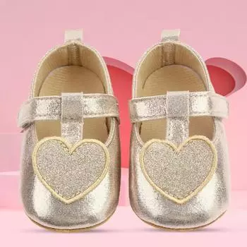 1 пара детской обуви, мягкая универсальная обувь из искусственной кожи, удобная обувь в форме сердца, аксессуары для малышей 11cm золотистый