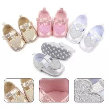 1 пара детской обуви, мягкая универсальная обувь из искусственной кожи, удобная обувь в форме сердца, аксессуары для малышей 11cm золотистый