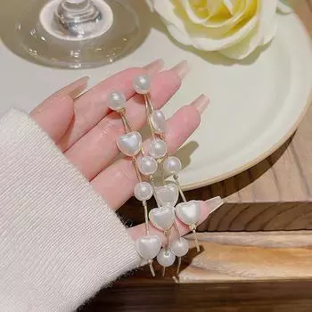 1 пара, длинные серьги с имитацией жемчуга, серьги-гвоздики в форме сердца с кисточками для свадьбы, для женщин и девушек, корейские украшения для вечеринок и свадеб onesize