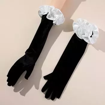 1 пара длинных атласных платьев, аксессуары, декоративная кайма, элегантные вечерние, праздничные, золотые, бархатные, принцесса, варежки, свадебные, подходящие