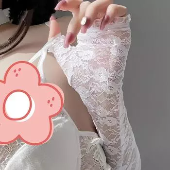 1 пара длинных кружевных ажурных перчаток без пальцев, солнцезащитные рукава, сетчатые кружевные тонкие велосипедные сексуальные аксессуары, перчатки с голыми пальцами белый