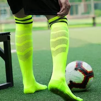 1 пара длинных леггинсов до колена, нескользящие спортивные носки, футбольные спортивные носки для фитнеса чёрный