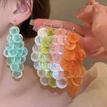 1 пара длинных многослойных сережек-капель с полупрозрачным металлическим игольчатым дизайном, искусственные синий