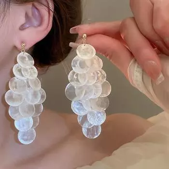 1 пара длинных многослойных сережек-капель, серьги-кисточки из полупрозрачного металла с игольчатым дизайном и искусственными кристаллами кофейный