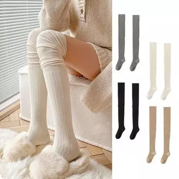 1 пара длинных носков, узкие ворсовые носки, теплые выше колена серый