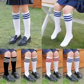1 пара длинных носков в полоску в стиле Лолиты, бархатные гольфы, студенческие чулки до бедра, колготки для девочек, гольфы JK One Size
