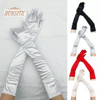 1 пара длинных перчаток, однотонные, супер мягкие, эластичные, устойчивые к выцветанию, женские перчатки для свадебной вечеринки, женские варежки, товары для вечеринок чёрный