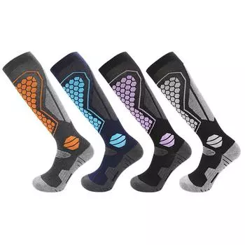 1 пара длинных теплых чулок с двойной иглой, впитывающих пот, шерстяных нескользящих спортивных носков для катания на лыжах, утолщение M