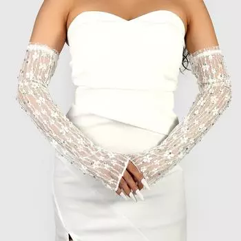 1 пара длинных варежек с блестящими стразами, солнцезащитный крем в стиле ретро, сексуальные открытые пальцы с эластичной сеткой, перчатки для вечеринок