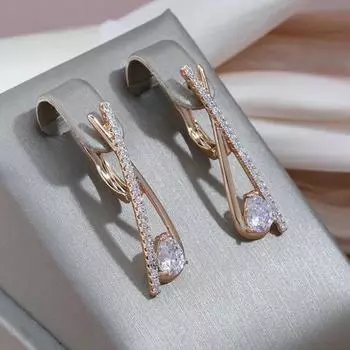 1 пара длинных висячих серег с цирконием для женщин, ювелирные изделия золотого цвета, модные серьги-клипсы с блестящим камнем белый