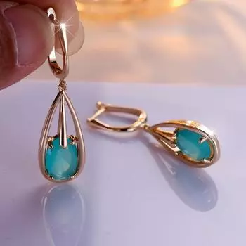 1 пара длинных висячих серег с ярким бирюзовым цирконом для женщин, золотистого цвета, винтажная изящная ювелирия, роскошные серьги для вечеринок золотой