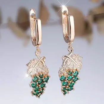 1 пара длинных зеленых сережек-капель с виноградом для женщин, элегантные зеленые серьги с цирконием, винтажные ювелирные изделия золотого цвета зелёный/золотой