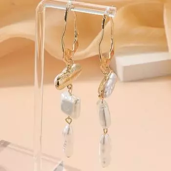 1 пара длинных золотых серег-капель неправильной формы с геометрическим искусственным жемчугом, женские большие массивные висячие серьги, подарок на день рождения белый