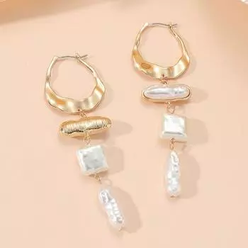 1 пара длинных золотых серег-капель неправильной формы с геометрическим искусственным жемчугом, женские большие массивные висячие серьги, подарок на день рождения белый