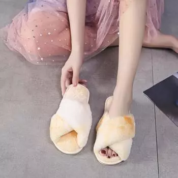 1 пара домашних меховых тапочек в корейском стиле, красочные модные пушистые тапочки на мягкой подошве 40/41 чёрный