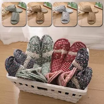 1 пара домашних тапочек, легкие, с цветочным принтом, удобные, из хлопка, высокого качества, нескользящие, на плоской подошве, для дома, напольная обувь