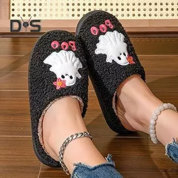 1 пара домашних тапочек с привидениями на Хэллоуин, осенне-зимние теплые нескользящие тапочки на плоской подошве для мужчин и женщин, комнатные тапочки, плюшевая обувь 44-45
