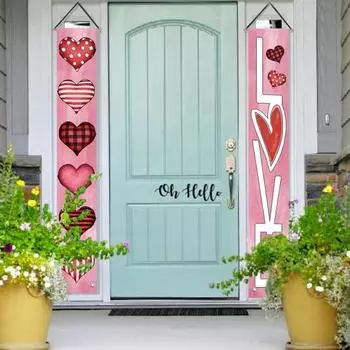 1 пара дверных подвесных украшений на День святого Валентина, вечерние баннеры с ремешком, изысканный узор, легко повесить куплет, дверные занавески, таблички розовый