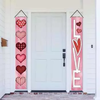 1 пара дверных подвесных украшений на День святого Валентина, вечерние баннеры с ремешком, изысканный узор, легко повесить куплет, дверные занавески, таблички розовый