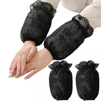 1 пара двухслойных манжет с кружевной вышивкой, защищающих от пятен, многоразовые чёрный