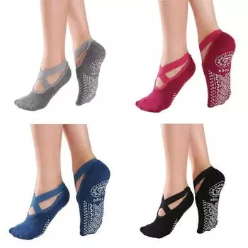 1 пара дышащих хлопковых носков для йоги, тренировок в помещении, носки с противоскользящей точкой 23-25CM чёрный