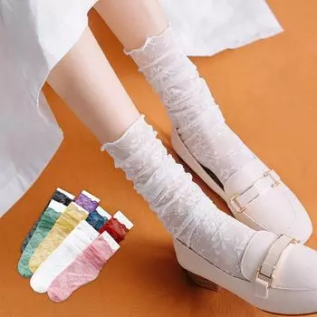 1 пара дышащих прозрачных вышитых ультратонких модных сетчатых носков с милым кружевным цветочным узором в стиле ретро фиолетовый