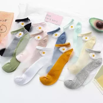 1 пара дышащих тонких носков для женщин и девочек, летние носки с цветочным узором, кружевные короткие носки, нескользящие, невидимые носки до щиколотки чёрный