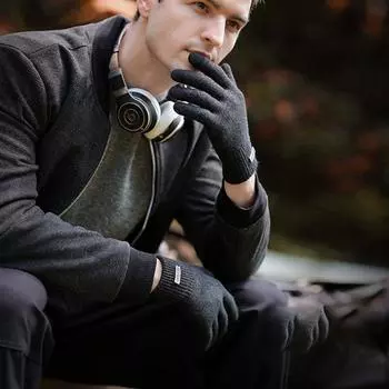 1 пара Dz118 мужские вязаные перчатки утолщенные теплые нескользящие зимние уличные виды спорта бег полный палец L чёрный