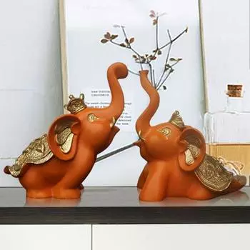 1 пара фигурок слонов, смоляные игровые слоны, украшения, статуэтки слонов на удачу, домашний офис, декор для стола, книжной полки, подставки под телевизор оранжевый