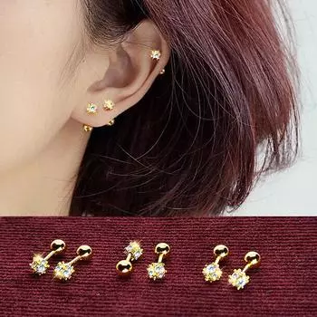 1 пара геометрических циркониевых серег для женщин, серьги из ушной кости, хряща, спиральные серьги OneSize