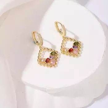 1 пара геометрических красочных висячих сережек с кубическим цирконием для женщин, свадебные украшения, подарок для девочек, повседневные аксессуары разноцветный