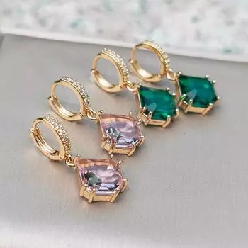 1 пара геометрических квадратных серег-капель с искусственными кристаллами для женщин, ювелирные изделия с кубическим цирконием, повседневные аксессуары для вечеринок розовый