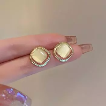 1 пара геометрических серег «кошачий глаз» с камнем, простые квадратные серьги, ювелирные изделия золотой