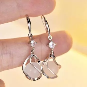 1 пара геометрических серег-крючков, спиральный дизайн, со стразами, искусственный опал, висячие серьги, яркие блестящие серьги