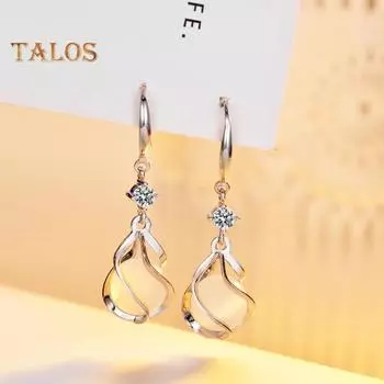 1 пара геометрических серег-крючков, спиральный дизайн, со стразами, искусственный опал, висячие серьги, яркие блестящие серьги серебряный