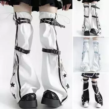 1 пара гетр для горячих девушек, регулируемый пояс, декор в виде цепочки, носки в стиле хип-хоп, леггинсы со звездным принтом, контрастные цветные нескользящие носки на шнурке чёрный