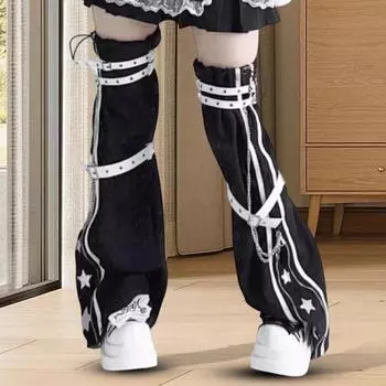 1 пара гетр для горячих девушек, регулируемый пояс, декор в виде цепочки, носки в стиле хип-хоп, леггинсы со звездным принтом, контрастного цвета, противоскользящие, со шнурком синий