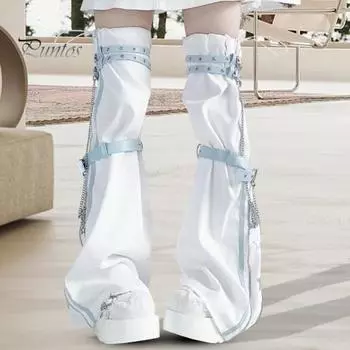 1 пара гетр для горячих девушек, регулируемый пояс, декор в виде цепочки, носки в стиле хип-хоп, леггинсы со звездным принтом, контрастного цвета, противоскользящие, со шнурком чёрный