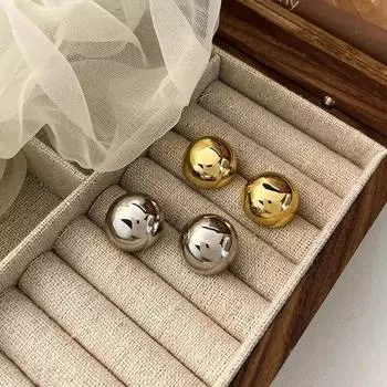 1 пара гладких геометрических больших шаров в стиле панк, полукруглых серег-гвоздиков, ювелирных изделий золотой