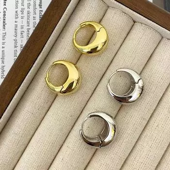 1 пара гладких металлических сережек-колец из нержавеющей стали для женщин и девочек, модные круглые серьги в стиле панк