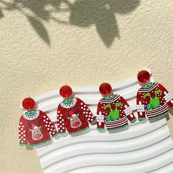 1 пара годовых ювелирных подарков рождественский милый свитер снеговик серьги-подвески для женщин смешные красные колпачки серьги-подвески