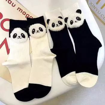 1 пара хлопковых носков с цветными блоками, плюшевые, 1 пара китайских шикарных милых носков с пандой, хлопковые носки с рисунком чёрный
