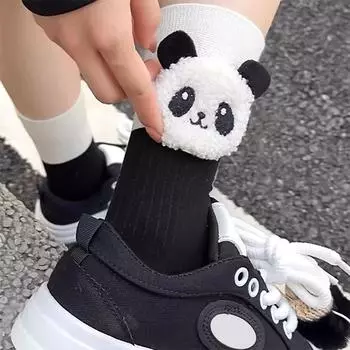1 пара хлопковых носков с цветными блоками, плюшевые, 1 пара китайских шикарных милых носков с пандой, хлопковые носки с рисунком чёрный
