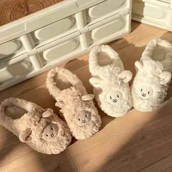 1 пара хлопковых тапочек с круглой головкой, безворсовые уютные плюшевые тапочки с рисунком ягненка, домашняя обувь 37-38 белый