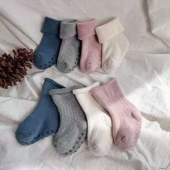 1 пара хлопковых зимних утепленных детских носков, однотонные носки для новорожденных мальчиков и девочек, носки-тапочки, противоскользящие носки для детей M