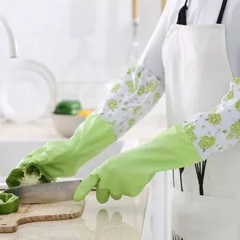 1 пара хозяйственных перчаток, водонепроницаемые многоразовые прочные перчатки с длинными манжетами, многоцелевые перчатки для мытья посуды, чистящий инструмент синий