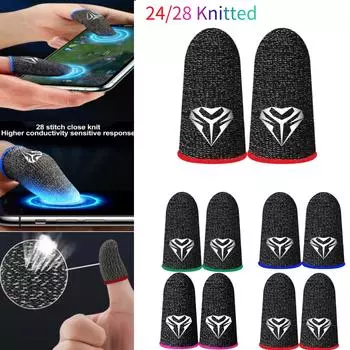 1 пара игровых напальчников, дышащие кончики пальцев для мобильных игр PUBG, чехол для детской кроватки с сенсорным экраном, 24 вязаных/28 вязаных 24 Knitted красный